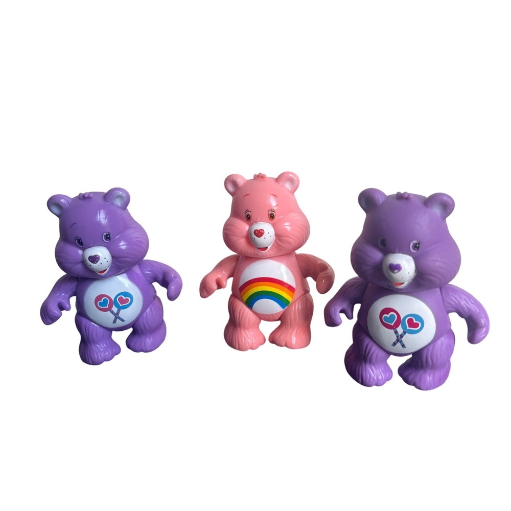 VTG Care Bears PVC Figure Lot 3pc Cheer Bear Share Bear Pink Purple 2003 3 inch